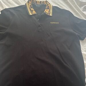 Versace Polo Shirt in Black with Gold Details